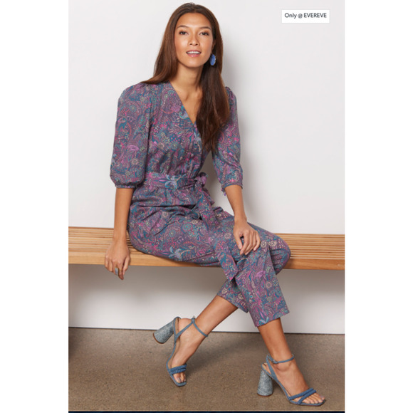 EVEREVE NWT Ember Multicolor Print Puff Sleeve Jumpsuit // XS - Picture 2 of 15